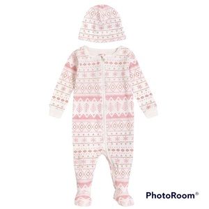 NWT Sweet Petit Lem Footie and Hat Set, Infant 24M, Pink and White